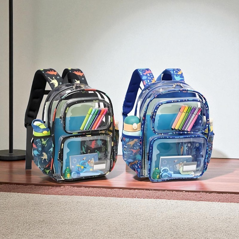 2 Pack Transparent Bags – Clear PVC School Backpacks with Pockets
