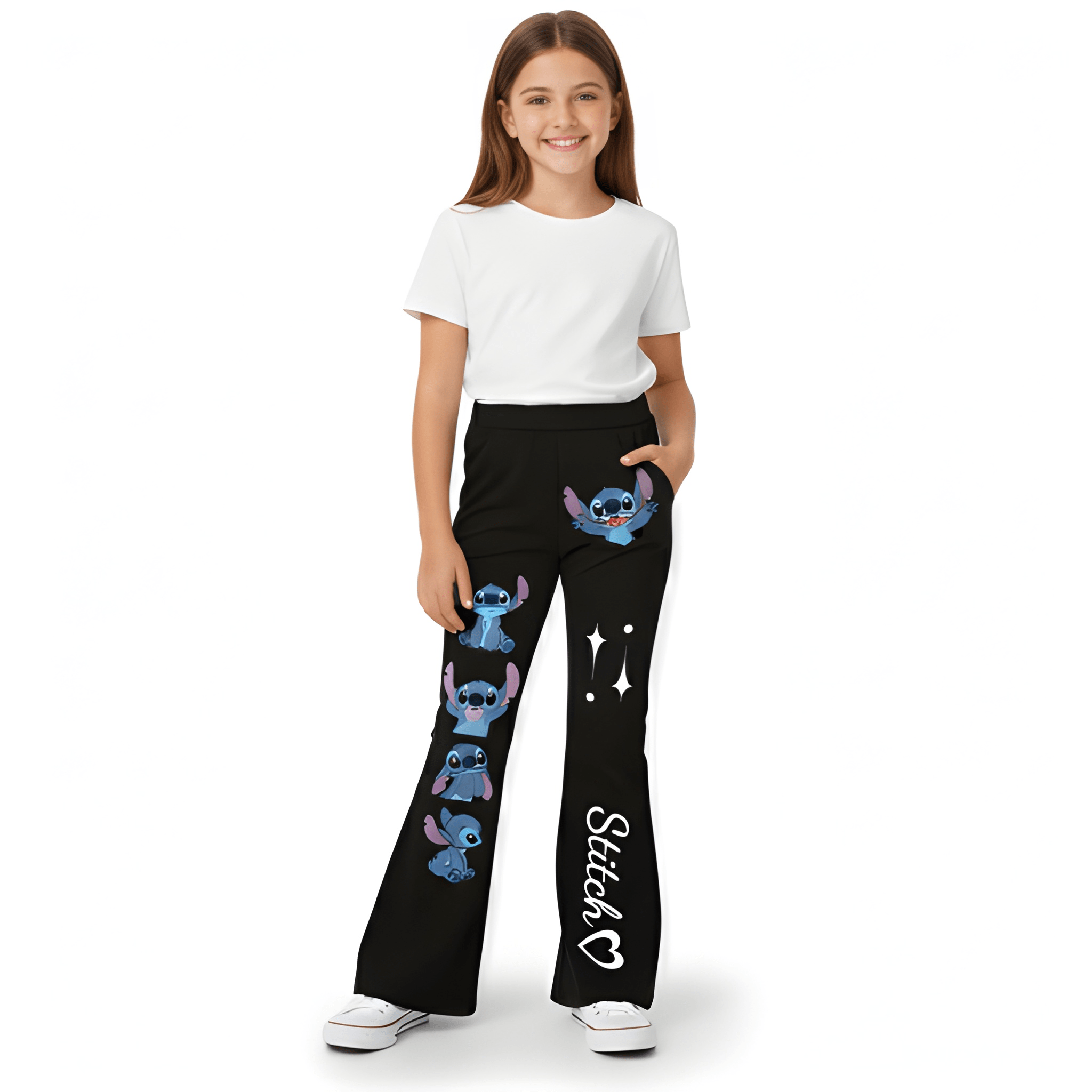 Stitch Cartoon Print Flare Pants For Girls