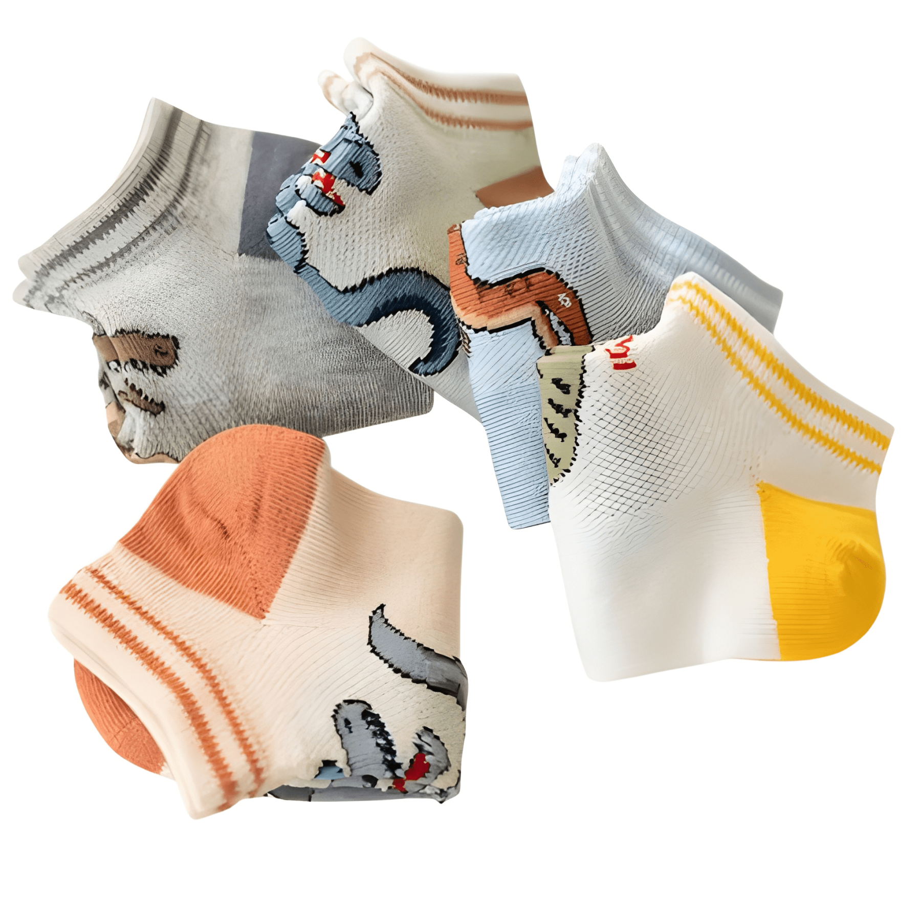 5 Pairs Of Dinosaur No Show Socks For Boys