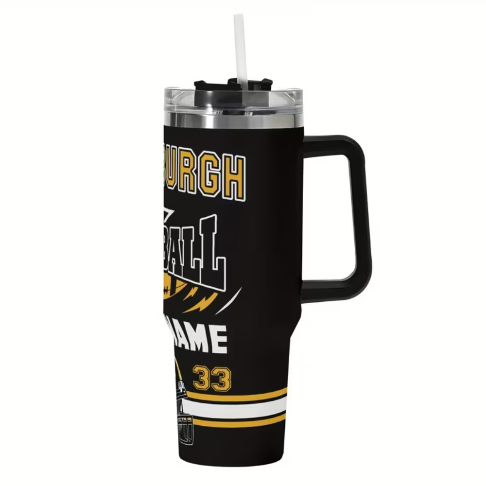 Custom Pittsburgh 40oz Travel Mug with Handle & Personalized Name