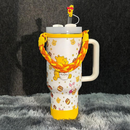 Cartoon Print 40oz Handle Tumbler With Braided Strap