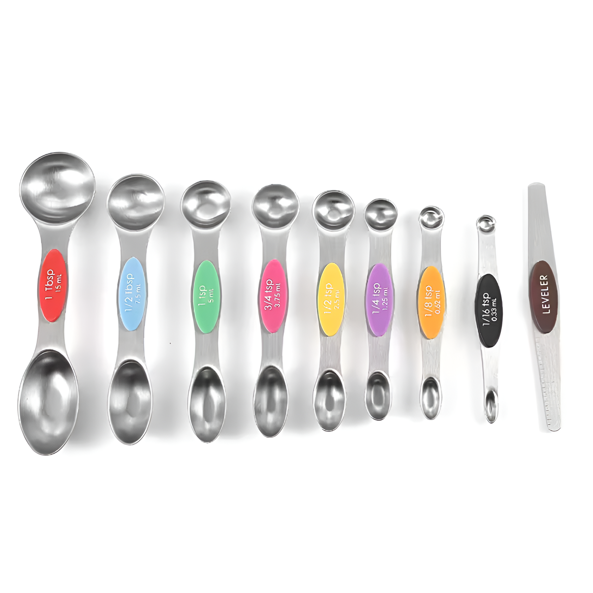9pcs Magnetic Measuring Spoons Set | Dual Side Teaspoon, Heavy Duty Stainless Steel with Leveler