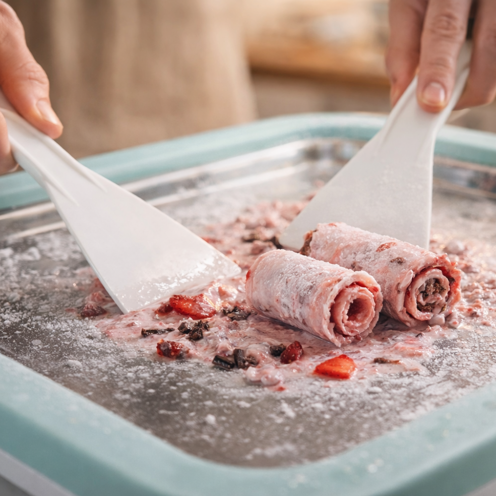 Instant Rolled Ice Cream Maker Tray With Scrapers