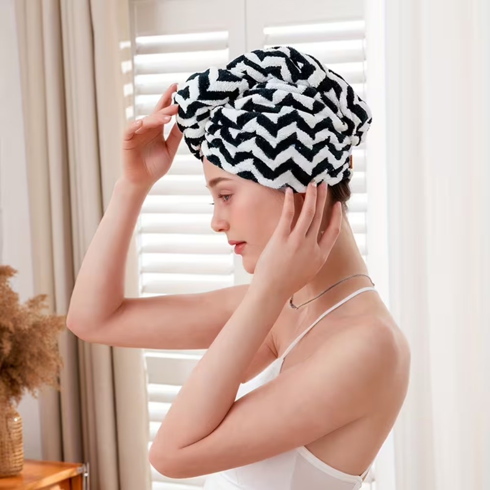 Striped Microfiber Quick Dry Hair Wrap