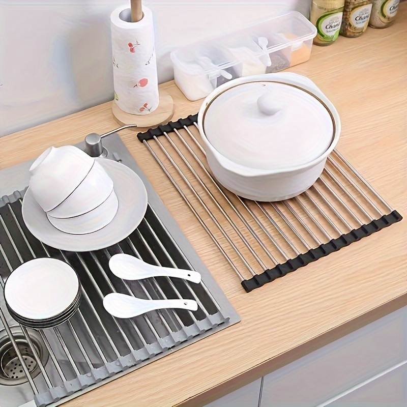 1pc of a Premium Roll-Up Dish Drying Rack Made of Stainless Steel