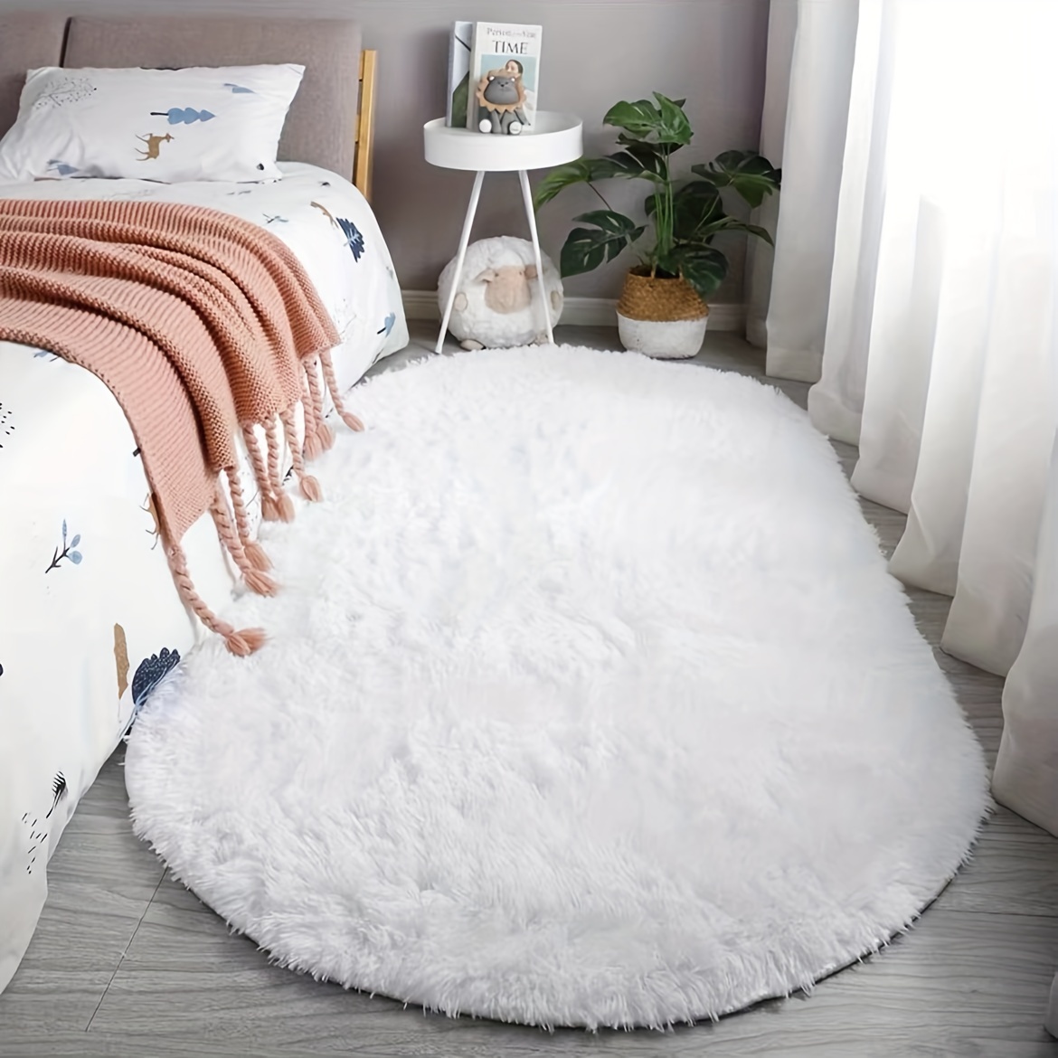 Plush Oval Area Rug With Non Slip Rubber Backing