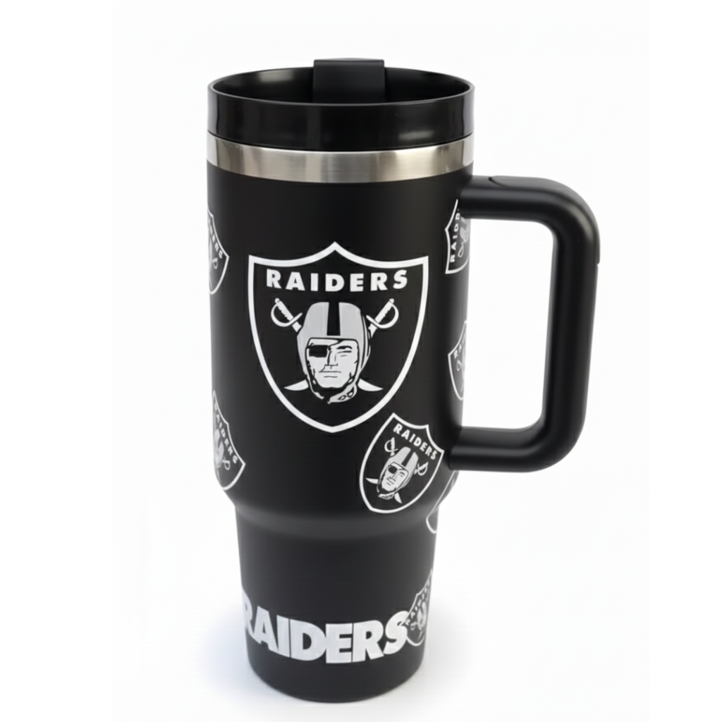 Las Vegas Raiders Themed Travel Tumbler With Lid