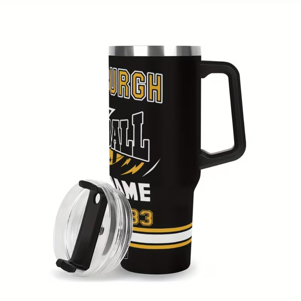 Custom Pittsburgh 40oz Travel Mug with Handle & Personalized Name