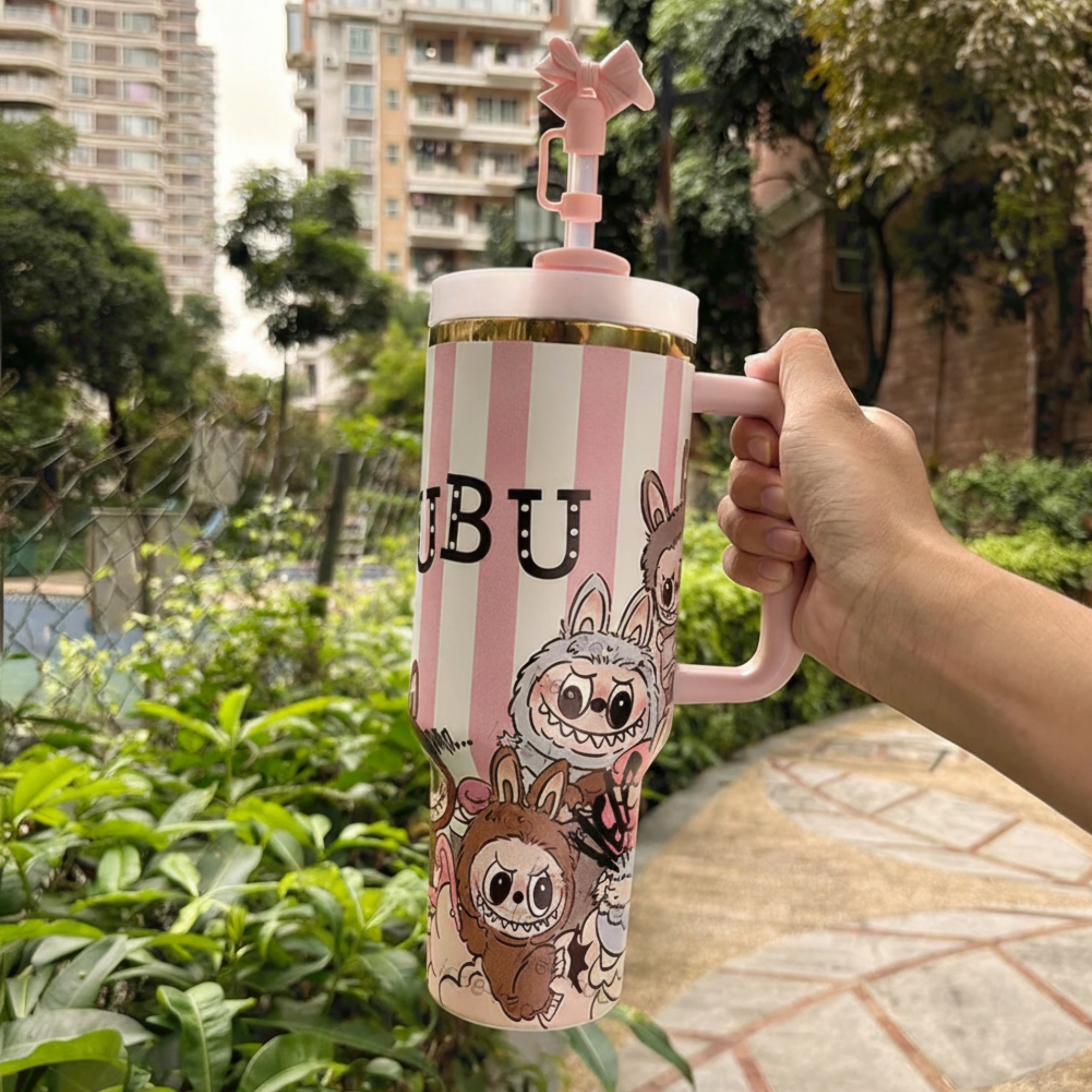 Labubu 40oz Tumbler Front View With Handle