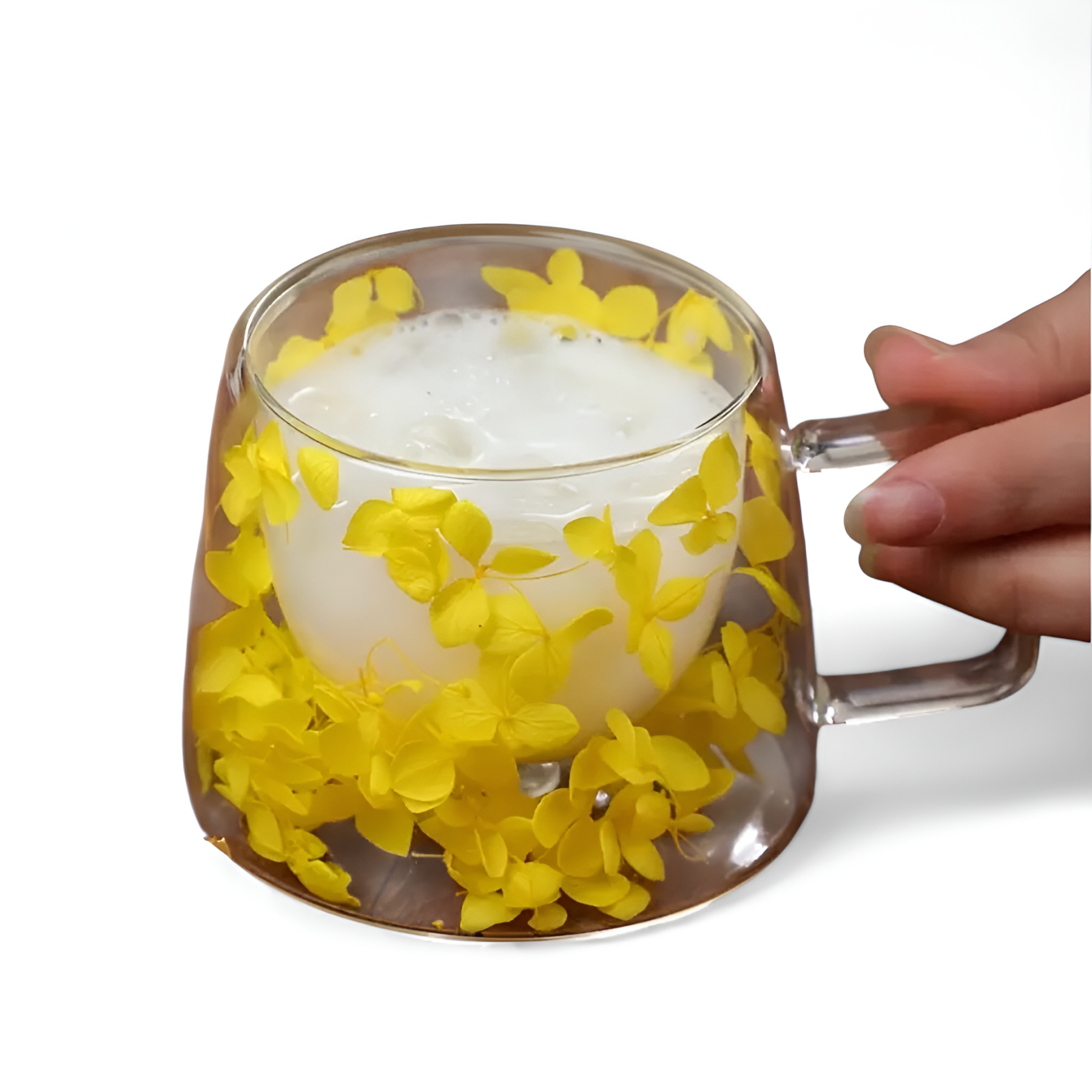 Flowers Inside Glass Coffee Mug