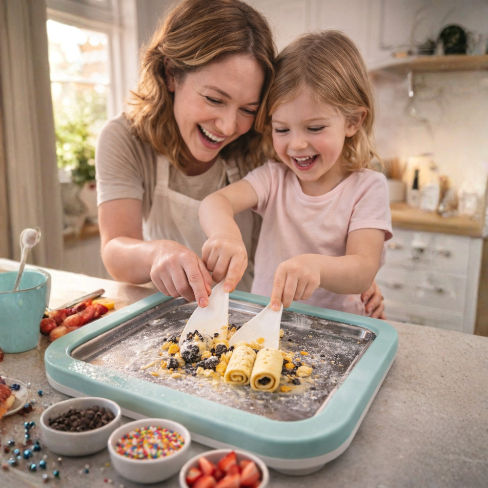 Instant Rolled Ice Cream Maker Tray With Scrapers