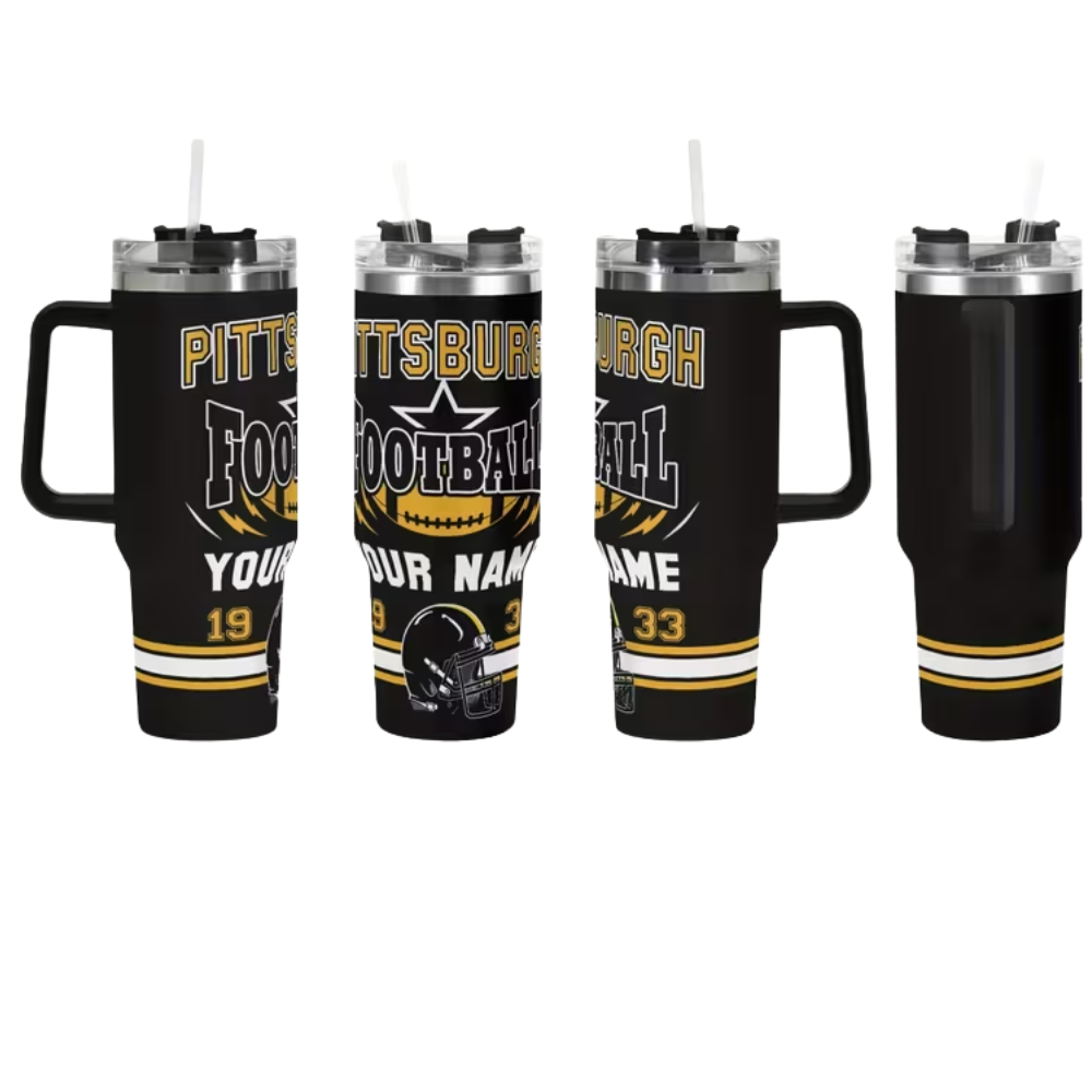 Custom Pittsburgh 40oz Travel Mug with Handle & Personalized Name