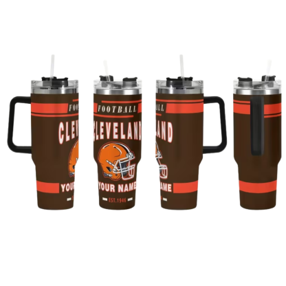 Custom Cleveland Football 40oz Travel Mug with Name & Handle