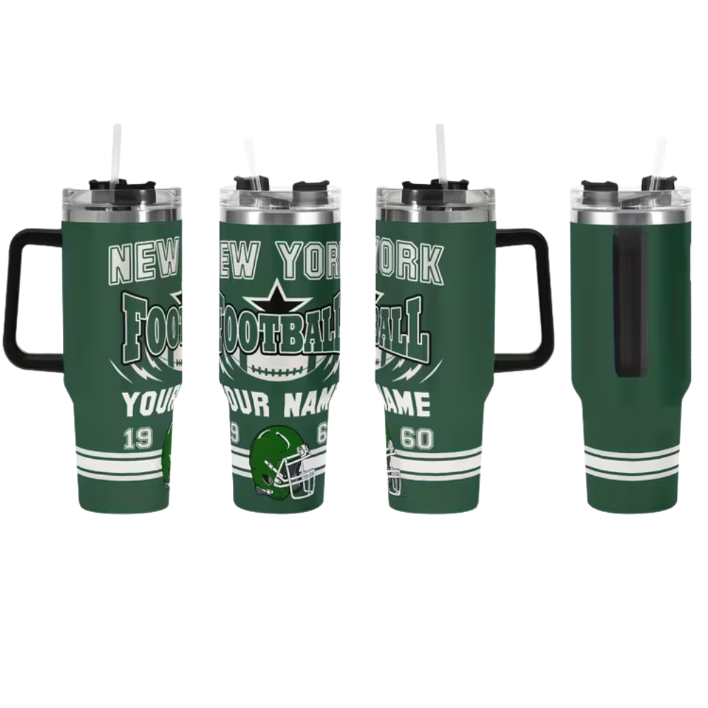 Custom New York Football 40oz Tumbler with Handle & Name