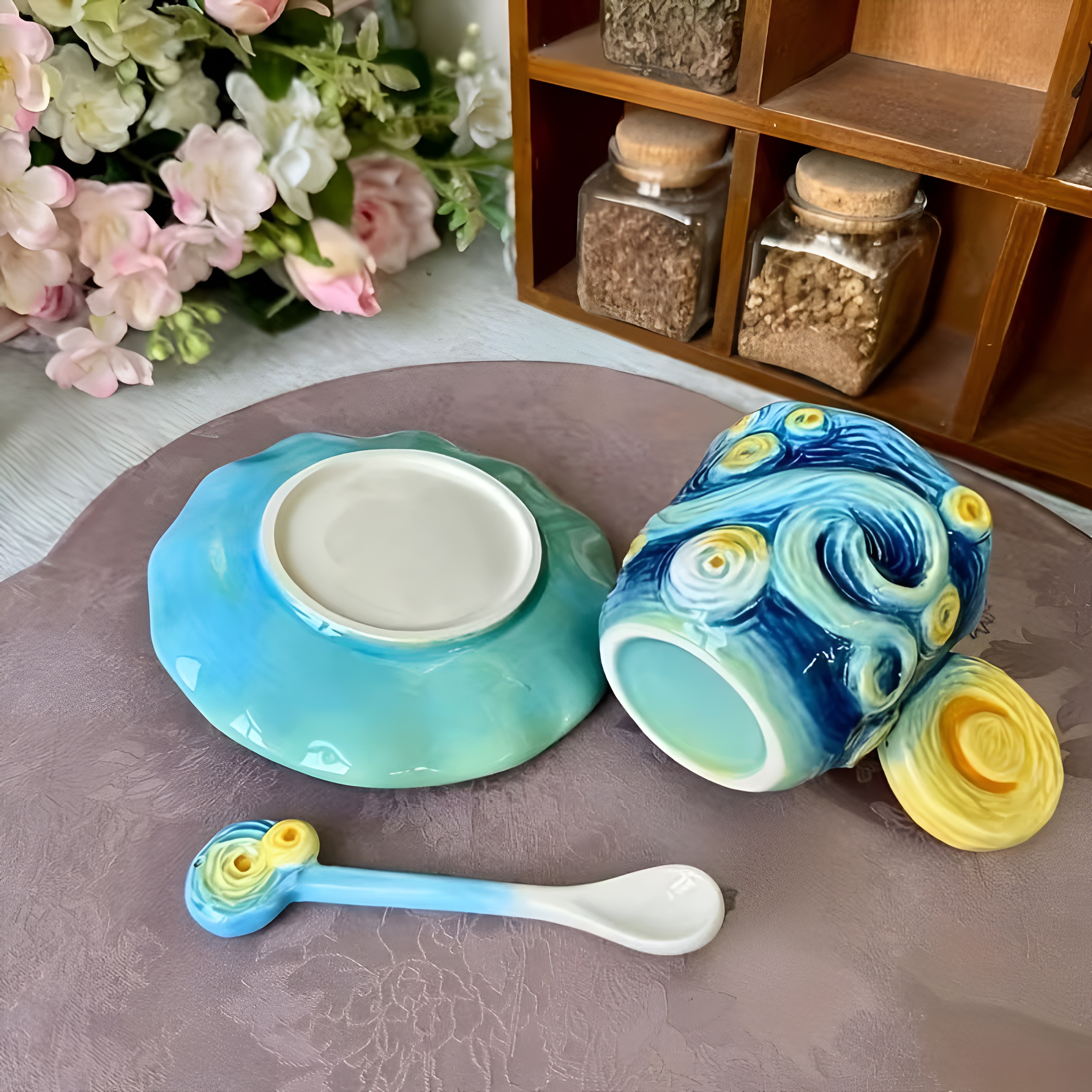 3D Painted Starry Art Ceramic Coffee Cup With Saucer Set