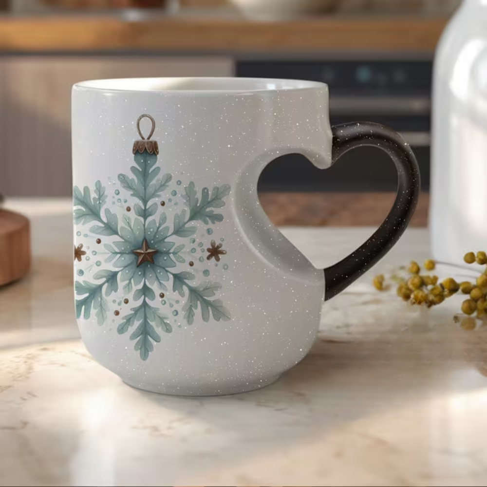 Ceramic Winter Mug With Snowflake Design For Beverages