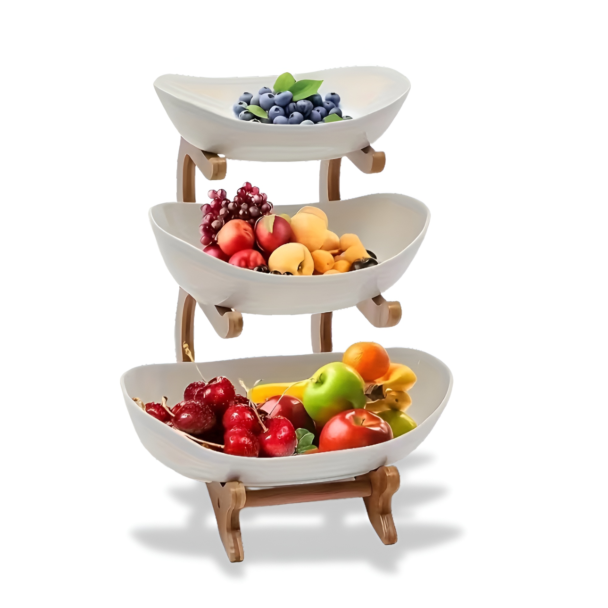 3-Tier Wooden Fruit and Vegetable Basket with Wooden Legs - Versatile Kitchen Organizer for Fruits