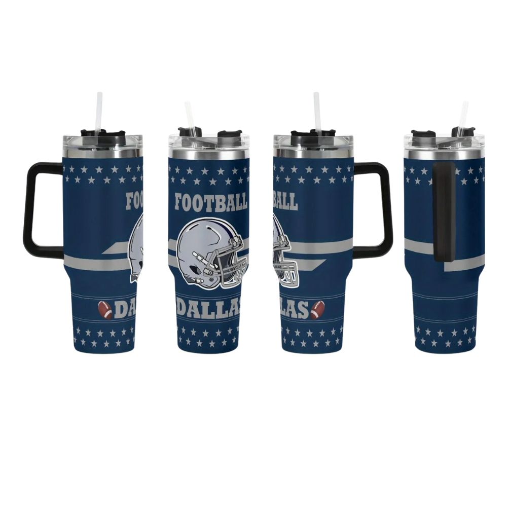 Dallas Cowboys Football Team Themed Tumbler With Handle And Lid