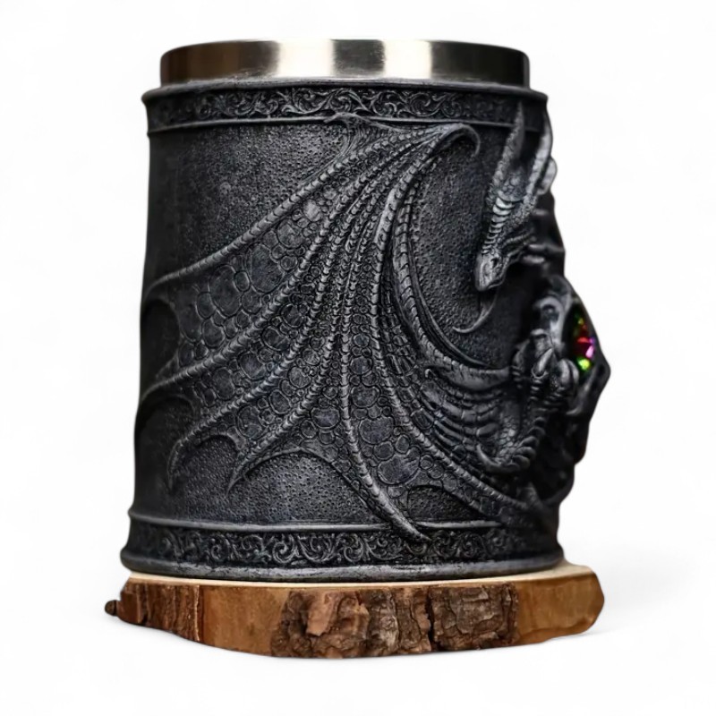 Stainless Steel Dragon Mug With 3D Winged Design For Drinks