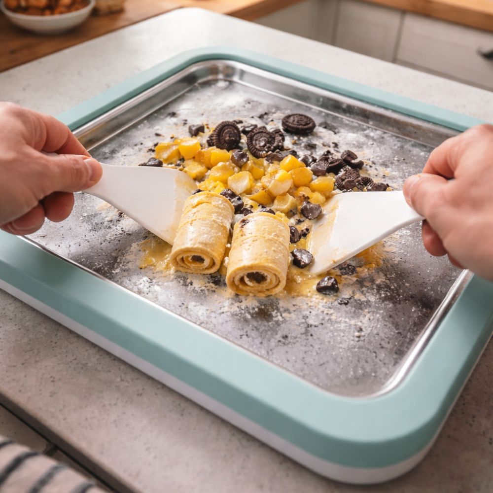 Instant Rolled Ice Cream Maker Tray With Scrapers