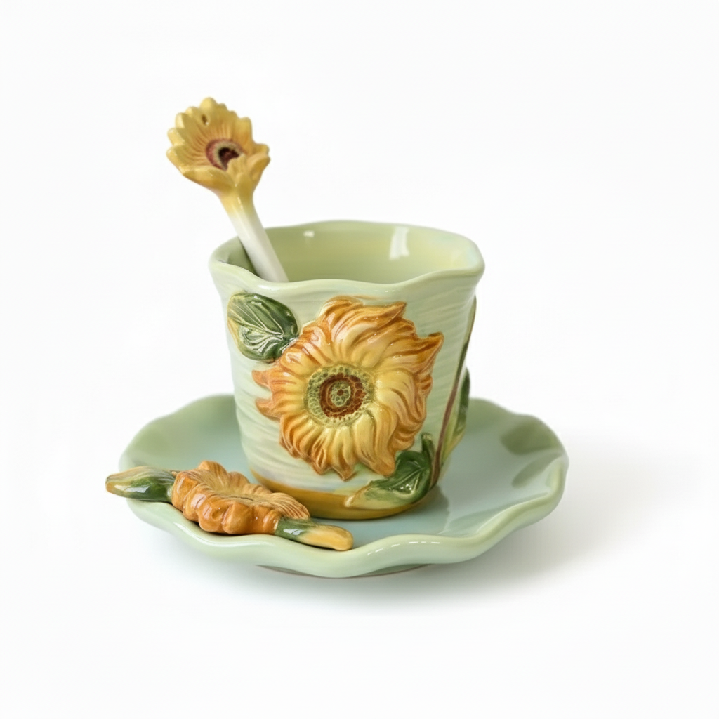 Ceramic Mug Set With Plate And Spoon