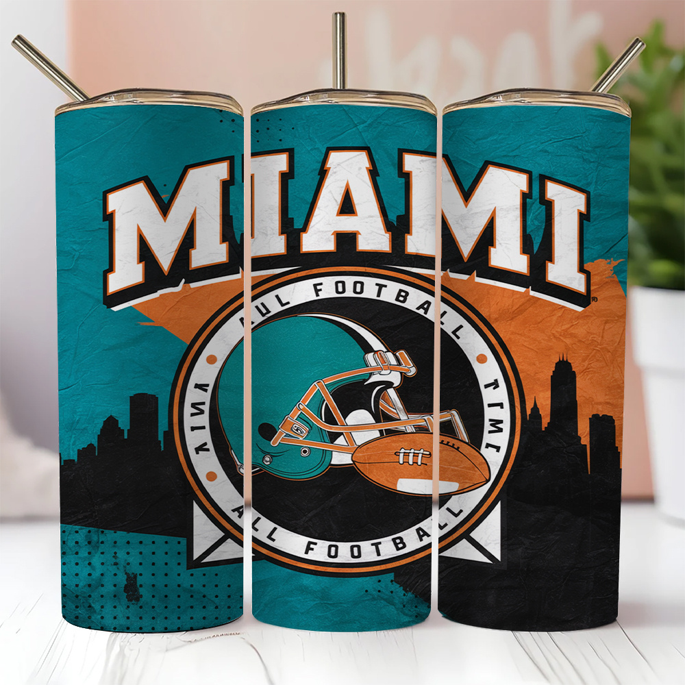Miami Football 20oz Stainless Steel Tumbler with Lid And Straw