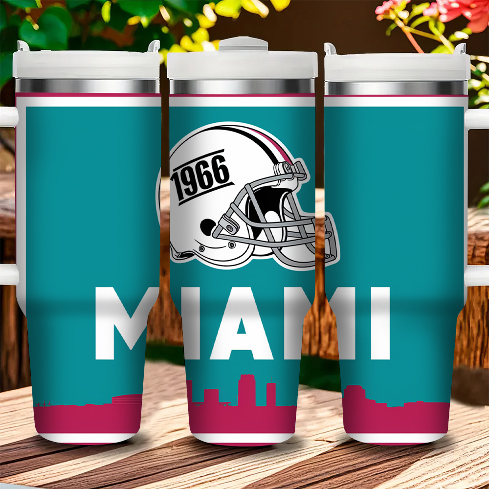 40OZ Miami Themed Stainless Steel Tumbler With Lid And Straw