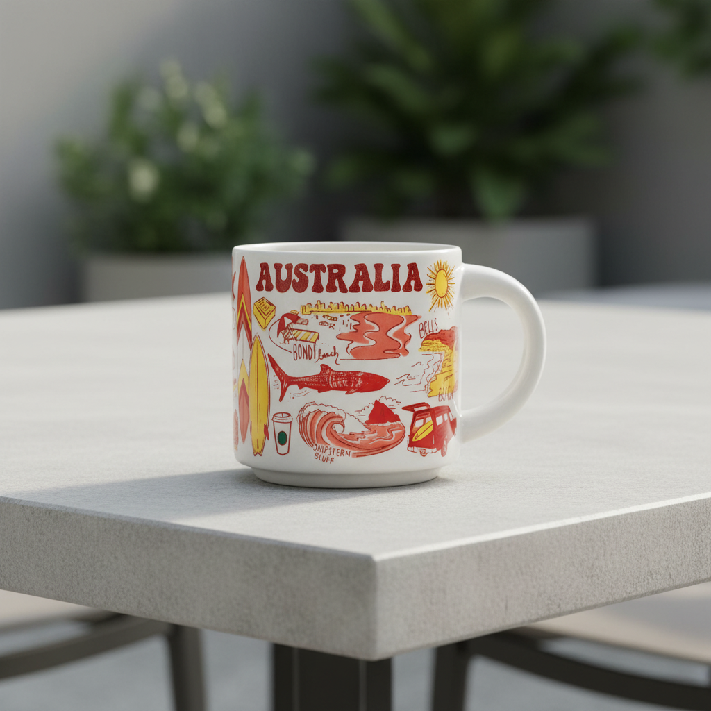 Australian Beach Theme Illustrated Ceramic Mug