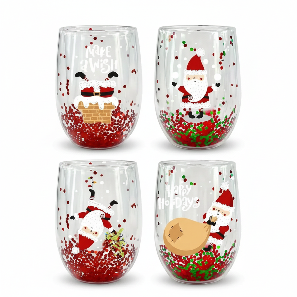 Festive Insulated Glasses Set With Santa Motifs For Christmas
