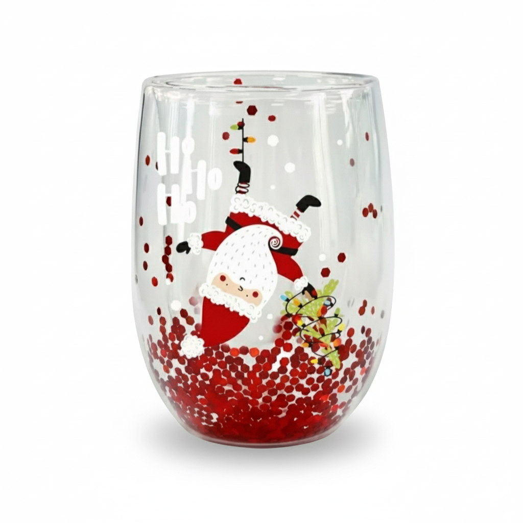 Festive Insulated Glasses Set With Santa Motifs For Christmas