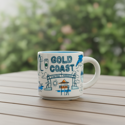 Gold Coast Ceramic Mug With Scenic Landmarks Design