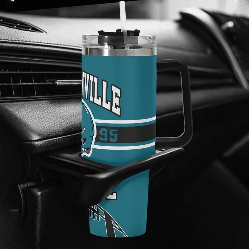 Jacksonville Football 40oz up With Handle And Straws