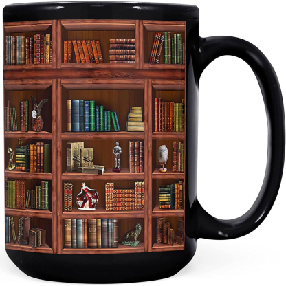 Library Bookshelf Themed Coffee Mug