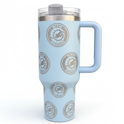 Miami Dolphins Themed Travel Tumbler With Lid