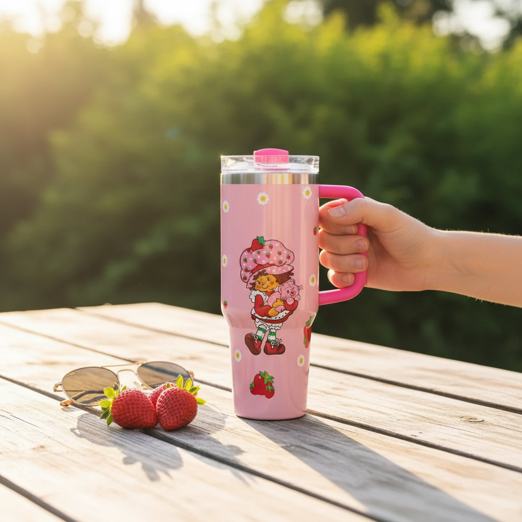 Strawberry Shortcake 40oz Tumbler Print Detail Close-Up