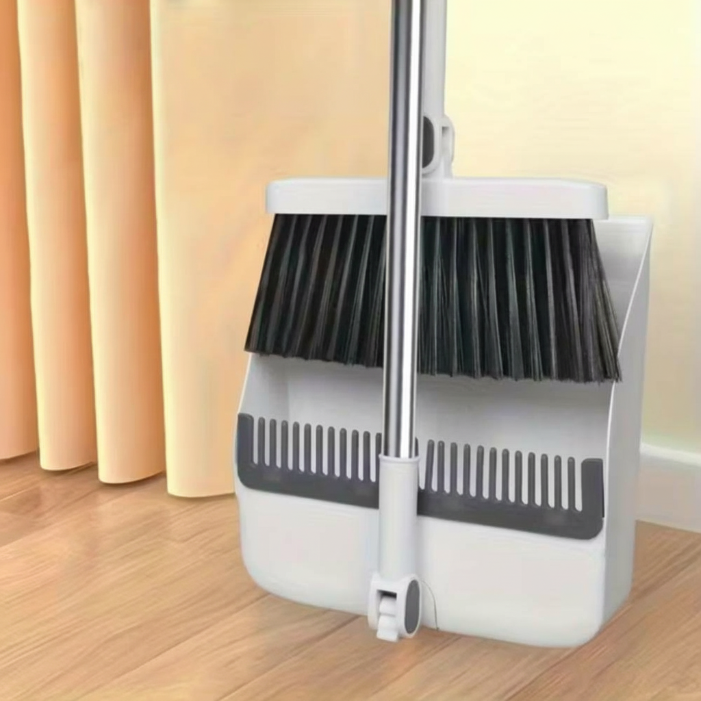 2 Piece Long Handle Broom And Dustpan Set With Floor Cleaning Sweeping Kit