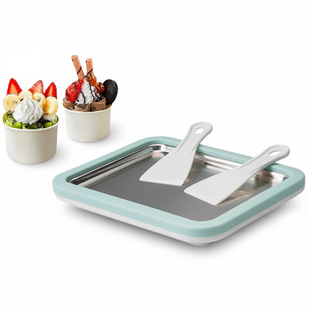 Instant Rolled Ice Cream Maker Tray With Scrapers