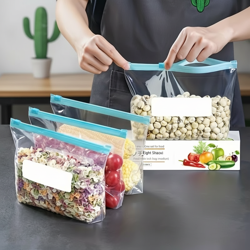 Reusable Leak Proof Sliding Zipper Storage Bags For Fresh Food Preservation