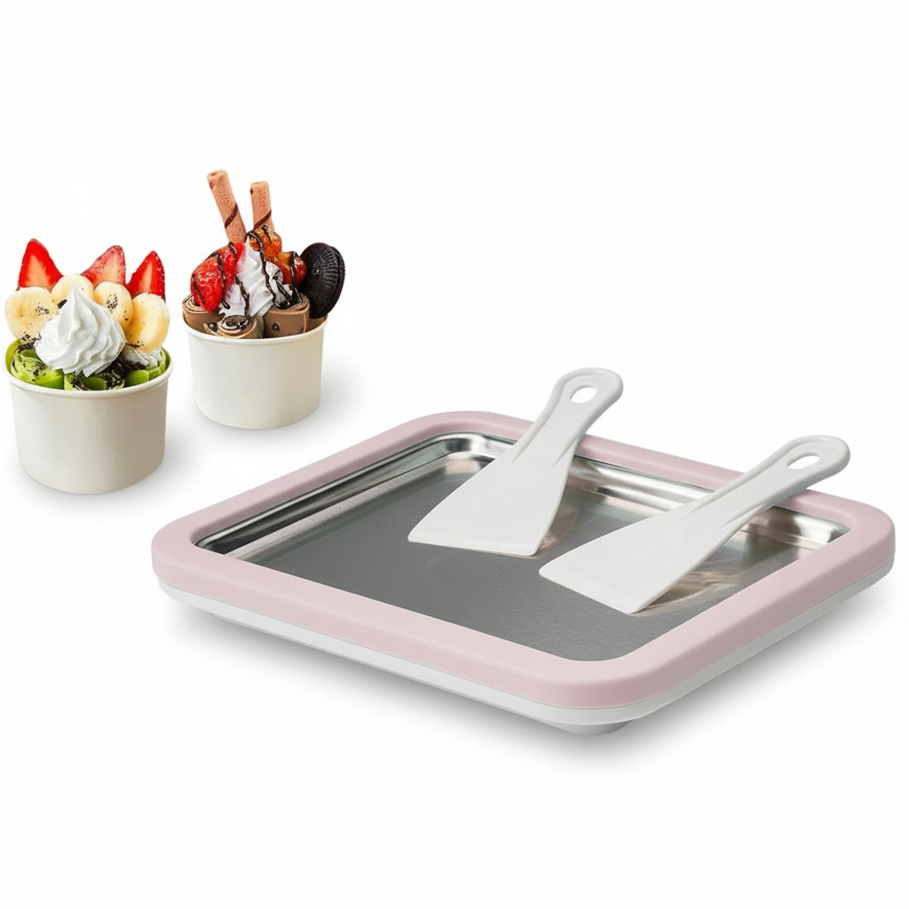 Instant Rolled Ice Cream Maker Tray With Scrapers