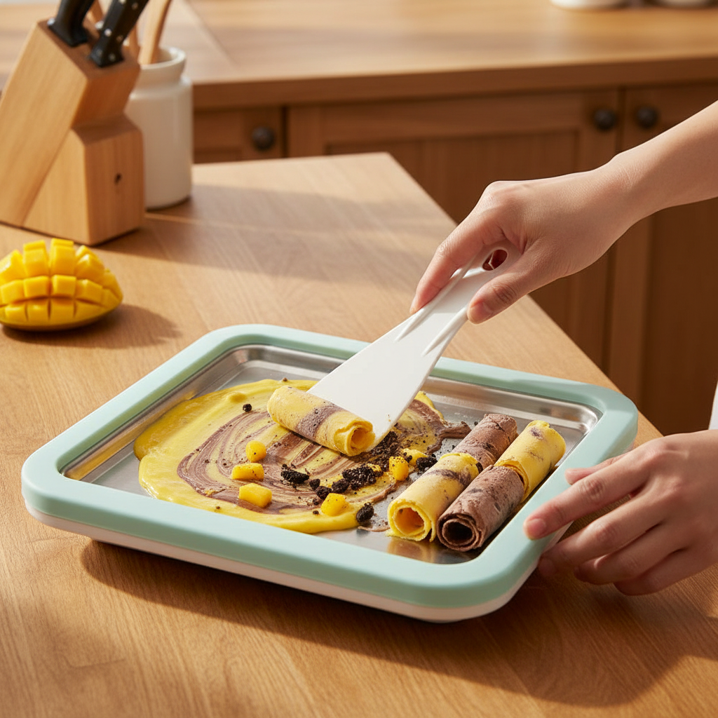 Instant Rolled Ice Cream Maker Tray With Scrapers