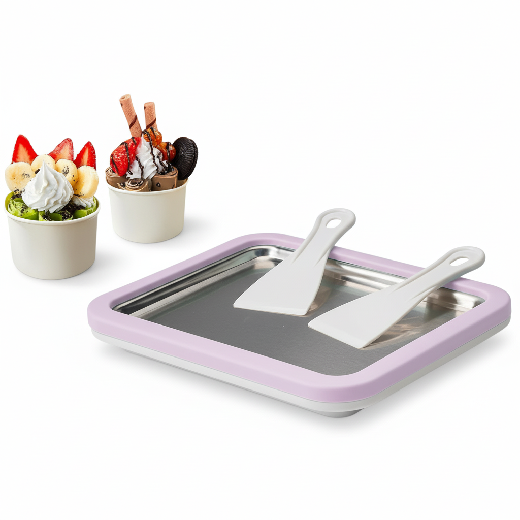 Instant Rolled Ice Cream Maker Tray With Scrapers