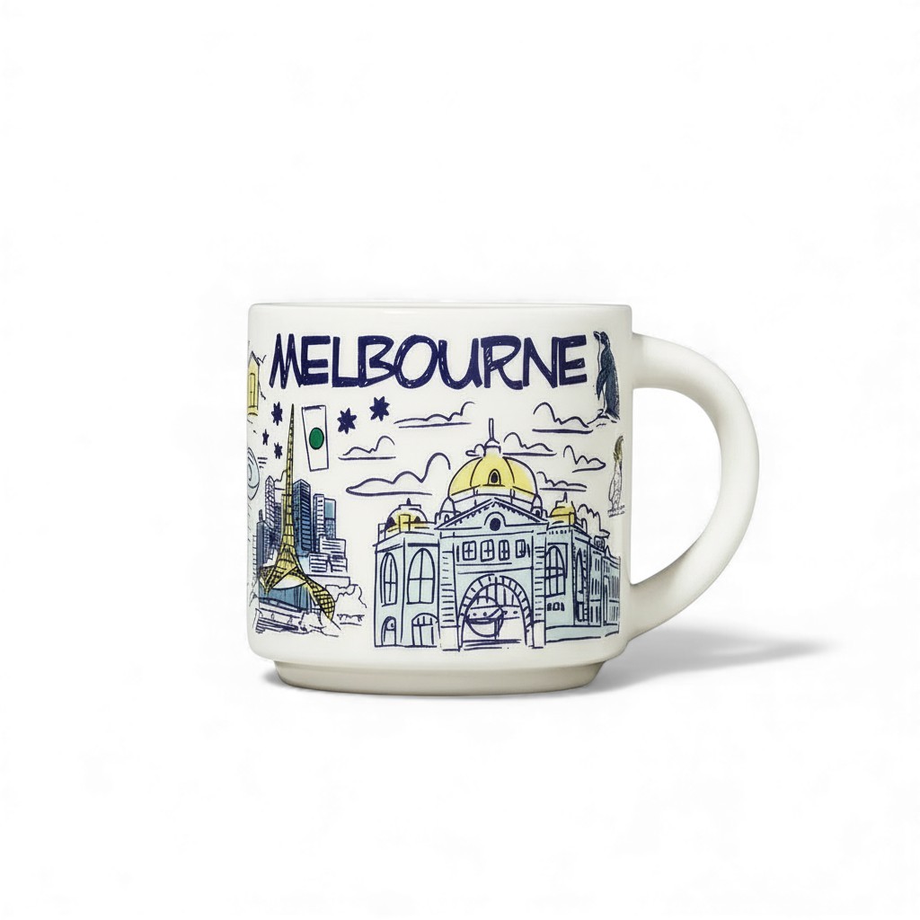 Ceramic Melbourne Mug With City Artwork And Iconic Sites