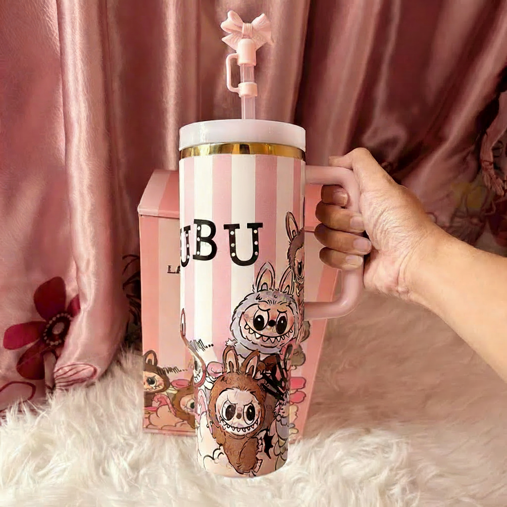 Labubu 40oz Tumbler Lid And Straw Detail