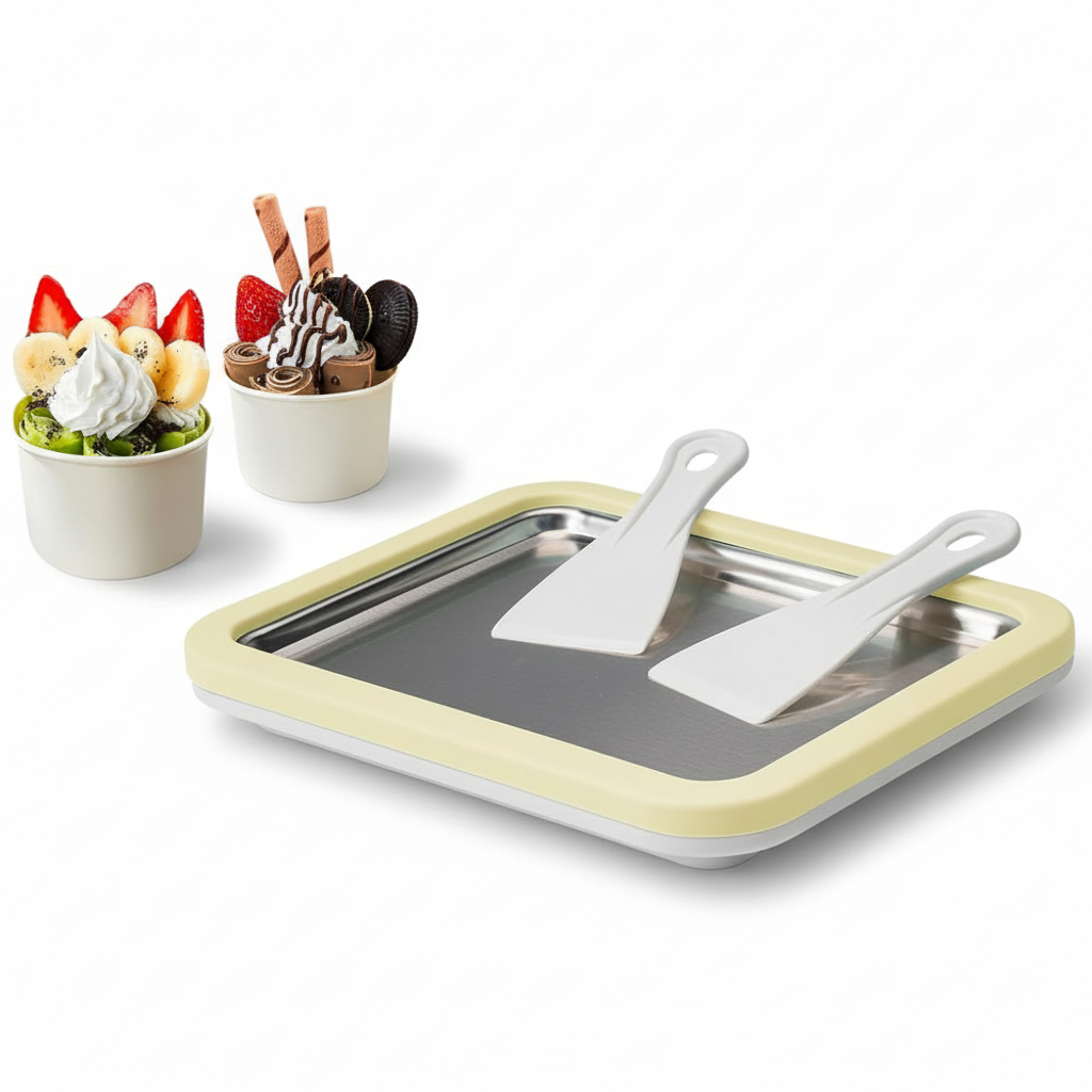 Instant Rolled Ice Cream Maker Tray With Scrapers
