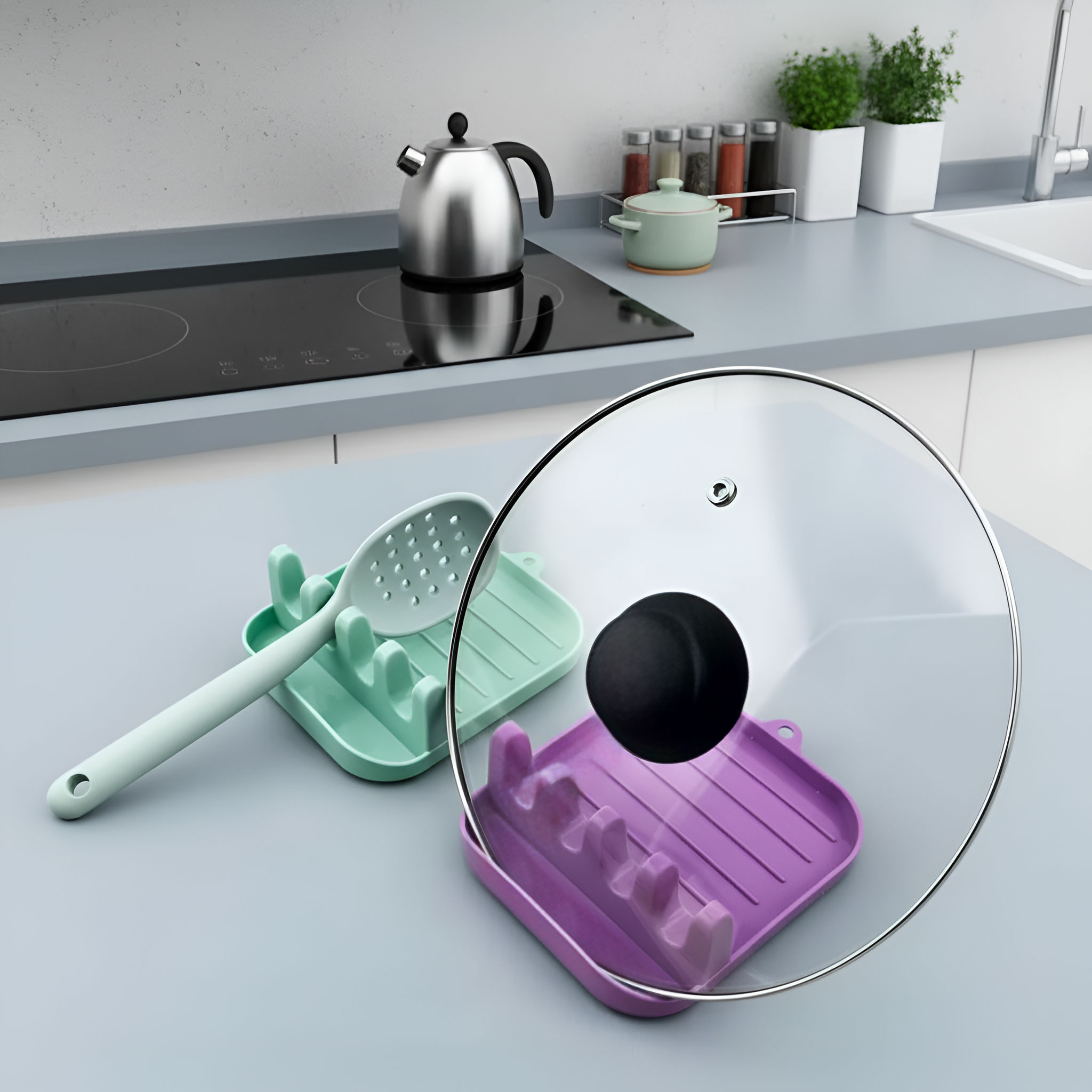 Multi Purpose Spoon Rest Utensil Holder Kitchen Spatula Rack Tray