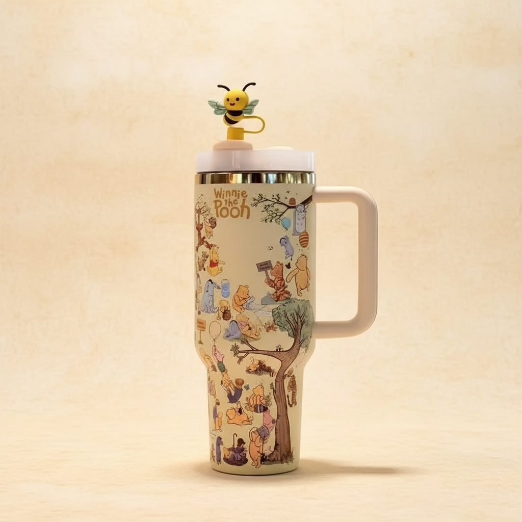 Winnie The Pooh Printed 40oz Tumbler With Handle And Straw