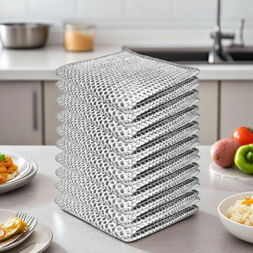 10 Pieces Non Scratch Wire Dishcloth Multipurpose Wire Dishwashing Rag Metal Scrubbers