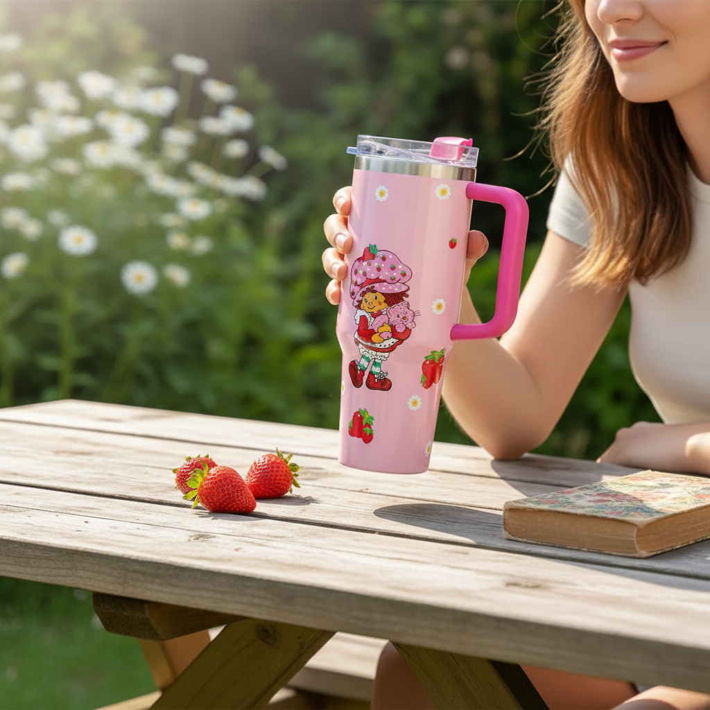 Strawberry Shortcake 40oz Tumbler Straw Lid View