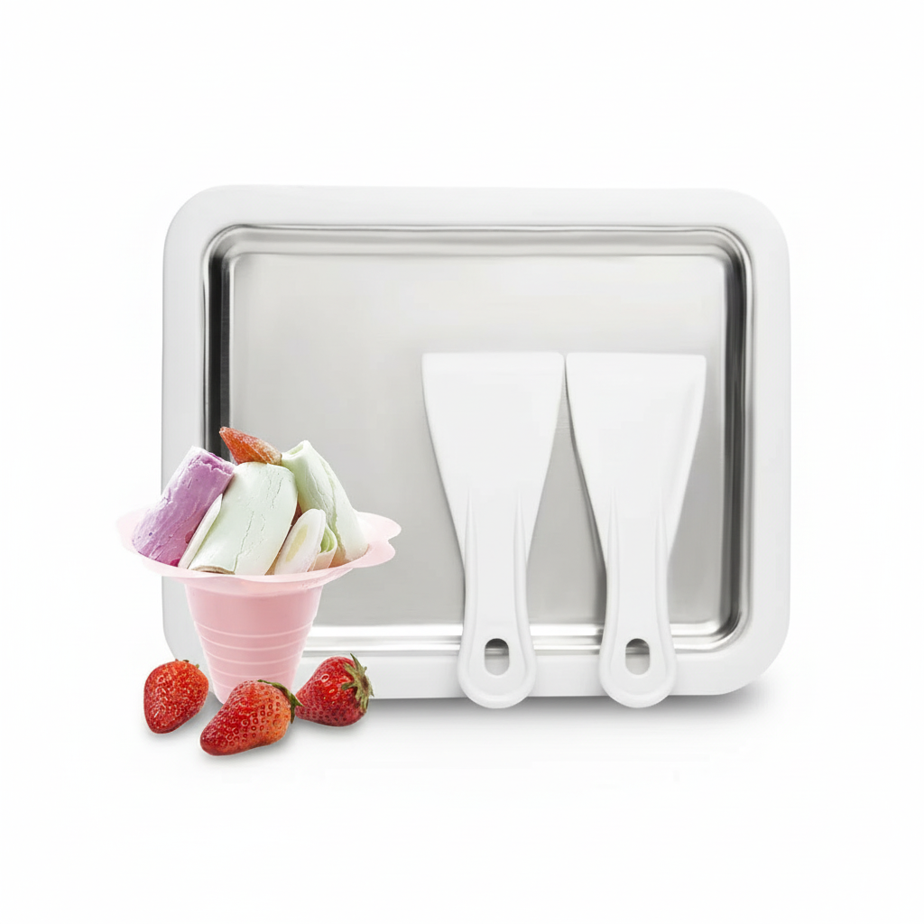 Instant Rolled Ice Cream Maker Tray With Scrapers