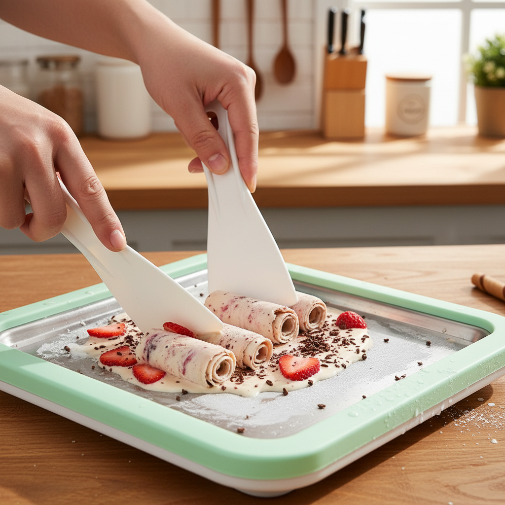 Instant Rolled Ice Cream Maker Tray With Scrapers